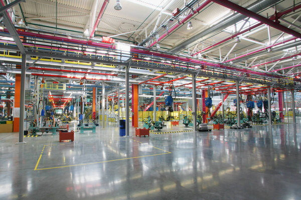 interior of the new welding shop car factory assembly line