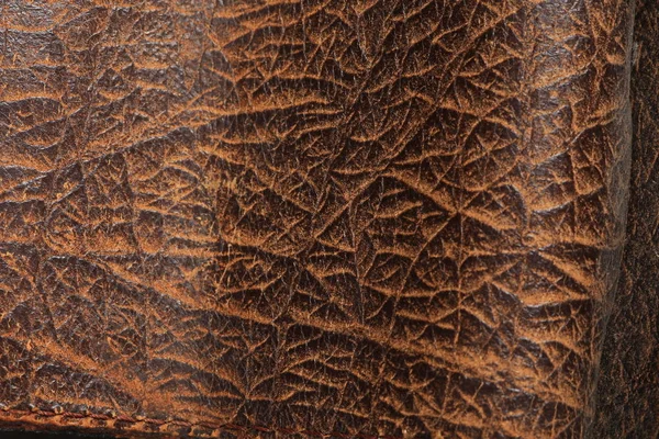 Macro Fragmento Textura Del Viejo Cuero Marrón Desgastado — Foto de Stock