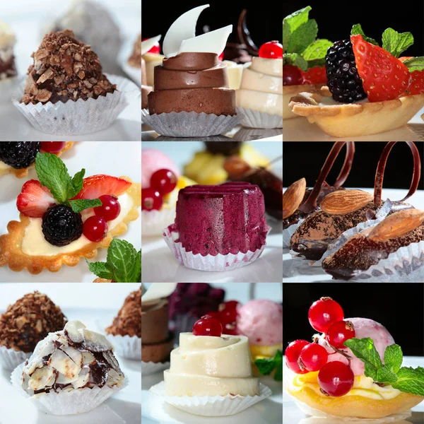 Collage Cerca Nueve Imágenes Exquisitos Postres Hechos Con Chocolate Nueces — Foto de Stock