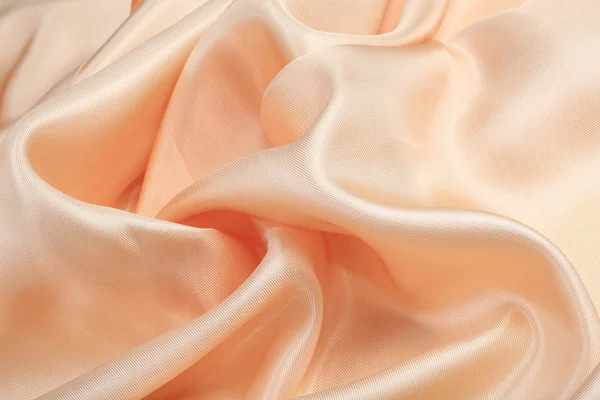 Macro Texture Satin Fabric Peach Color Studio — Stock Photo, Image