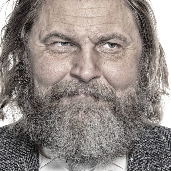 Nahaufnahme Porträt Eines Charismatischen Mannes Mit Bart Und Schnurrbart Anzug — Stockfoto