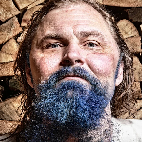Retrato Cerca Hombre Adulto Con Una Barba Azul Bigote Pelo —  Fotos de Stock