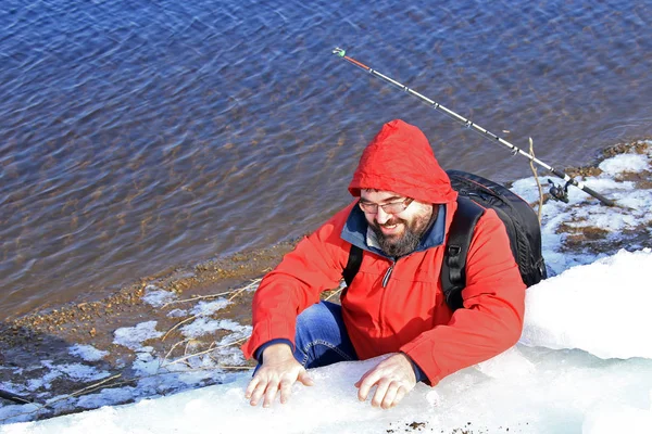 Fotógrafo Paisaje Toma Deriva Hielo Día Soleado Principios Primavera — Foto de Stock