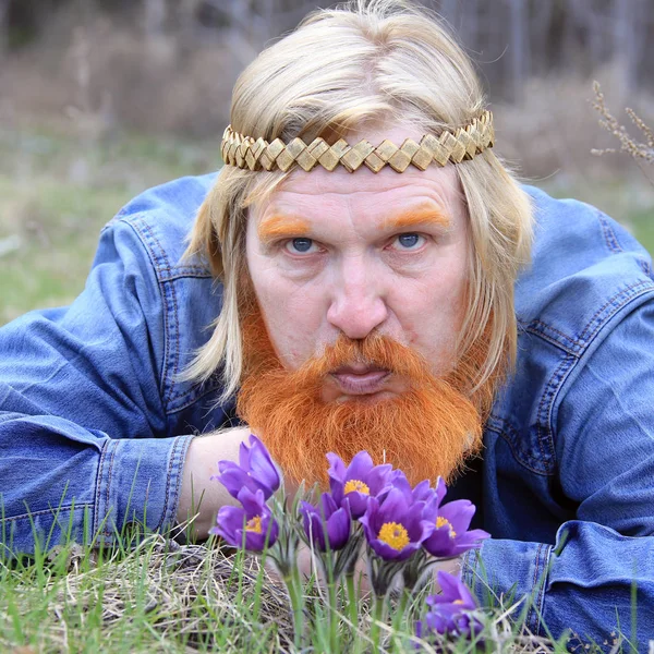 Portrait Gros Plan Homme Avec Une Barbe Rouge Une Moustache — Photo