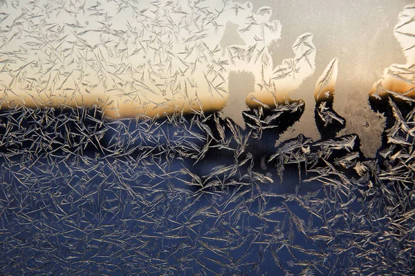 Macro Image Of Colorful Light Frosty Window Glass Natural Ice Pa — Stock Photo, Image