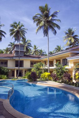 Kuzey Goa/Hindistan-Dec 2018: yüzme havuzu, şezlonglar