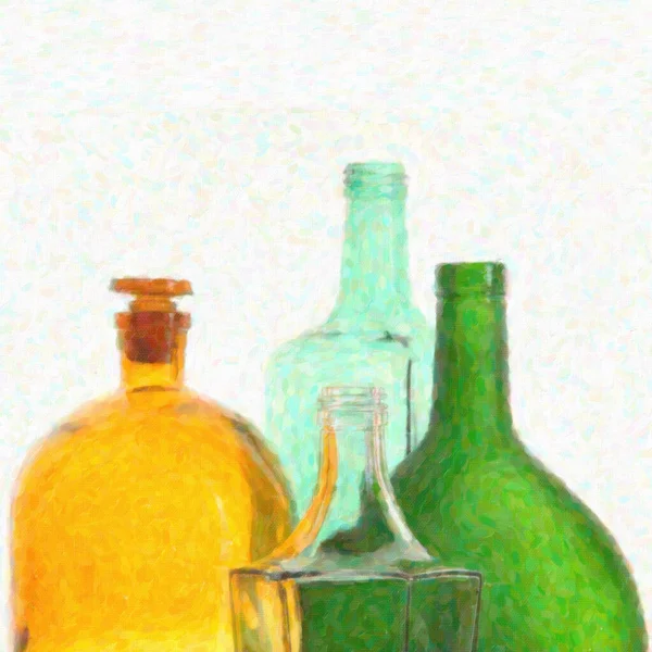Närbild Vackra Färgglada Tomma Flaskor Utan Mössor Isolerad Vit Bakgrund — Stockfoto