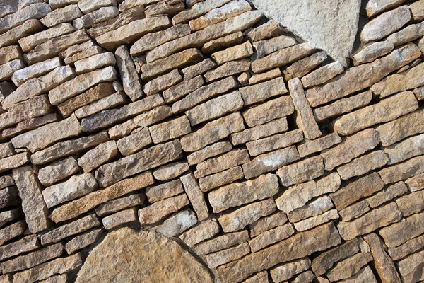 Detail Část Stěny Přírodního Kamene Lemované Vzor Slunečním Světle — Stock fotografie