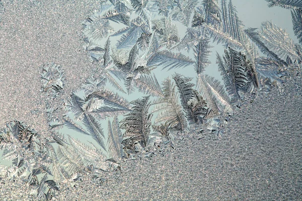 Macro Hermosos Patrones Intrincados Heladas Vidrio Día Frío Invierno — Foto de Stock