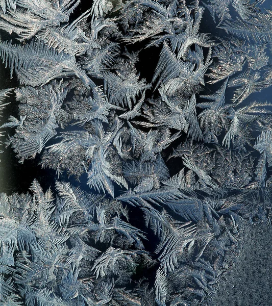 Macro Mooie Ingewikkelde Patronen Van Vorst Het Glas Een Koude — Stockfoto