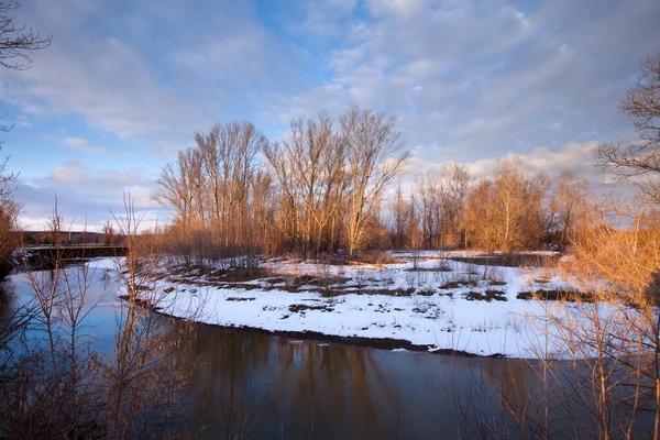 Frühling Landschaft Schmelzen Von Eis Und Schnee Frühen Frühling Auf — Stockfoto