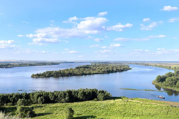 Beautiful Summer Landscape Navigable River Valley Fields Forests Top View — Stock Photo, Image