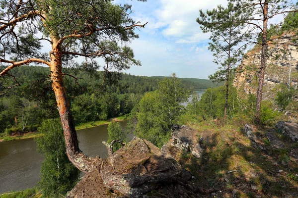 Summer Mountain Landscape Idrissova Cave Urals River Forest Sunny Day — Stock Photo, Image