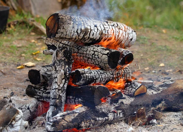 Hout Brandt Prachtig Verandert Steenkool — Stockfoto