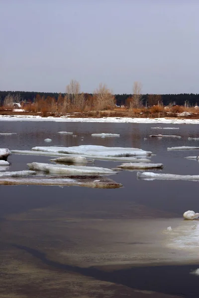 Eis Trieb Während Des Frühjahrseinbruchs Den Fluss Hinunter — Stockfoto