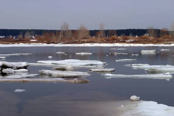 Eis Trieb Während Des Frühjahrseinbruchs Den Fluss Hinunter — Stockfoto