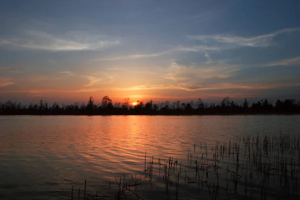 Paisaje Puesta Sol Río Inundación — Foto de Stock