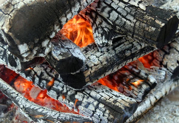 木头燃烧得很好 变成了煤 — 图库照片