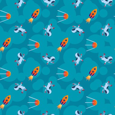 Sorunsuz alan desen. Gezegenler, roketler ve yıldız, astronotlar. Çizgi film yer. Çocuklar desen. Parmak çocuk odası, Çocuk Tekstil, giyim, çocuk mağazaları, duvar kağıdı, kağıt sarma için mükemmel