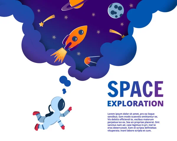 Astronauta Soñando Con Espacio Estilo Dibujos Animados Ilustración Vectorial Planetas — Vector de stock