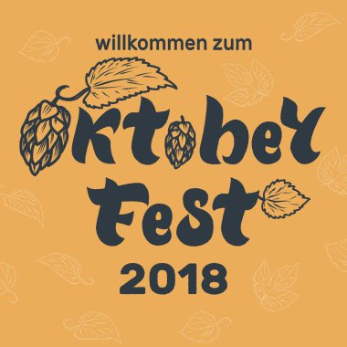 Oktoberfest el yazısı ile yazı 2018 umuyor. Oktoberfest 2018 Tipografi vektör tasarımı tebrik kartları, poster, menü için hoş geldiniz. Bira Festivali vektör afiş. Vektör çizim