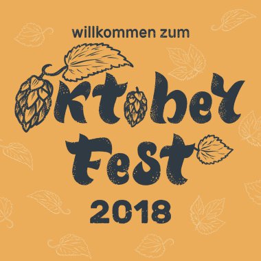 Oktoberfest el yazısı ile yazı 2018 umuyor. Oktoberfest 2018 Tipografi vektör tasarımı tebrik kartları, poster, menü için hoş geldiniz. Bira Festivali vektör afiş. Vektör çizim