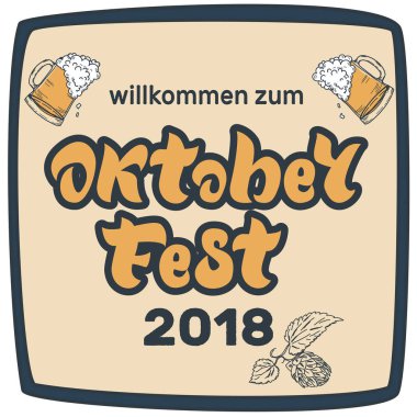 Oktoberfest el yazısıyla 2018 bira gözlük ile yazı. Oktoberfest 2018 Tipografi vektör tasarımı tebrik kartları, poster, menü için hoş geldiniz. Bira Festivali vektör afiş. Vektör çizim