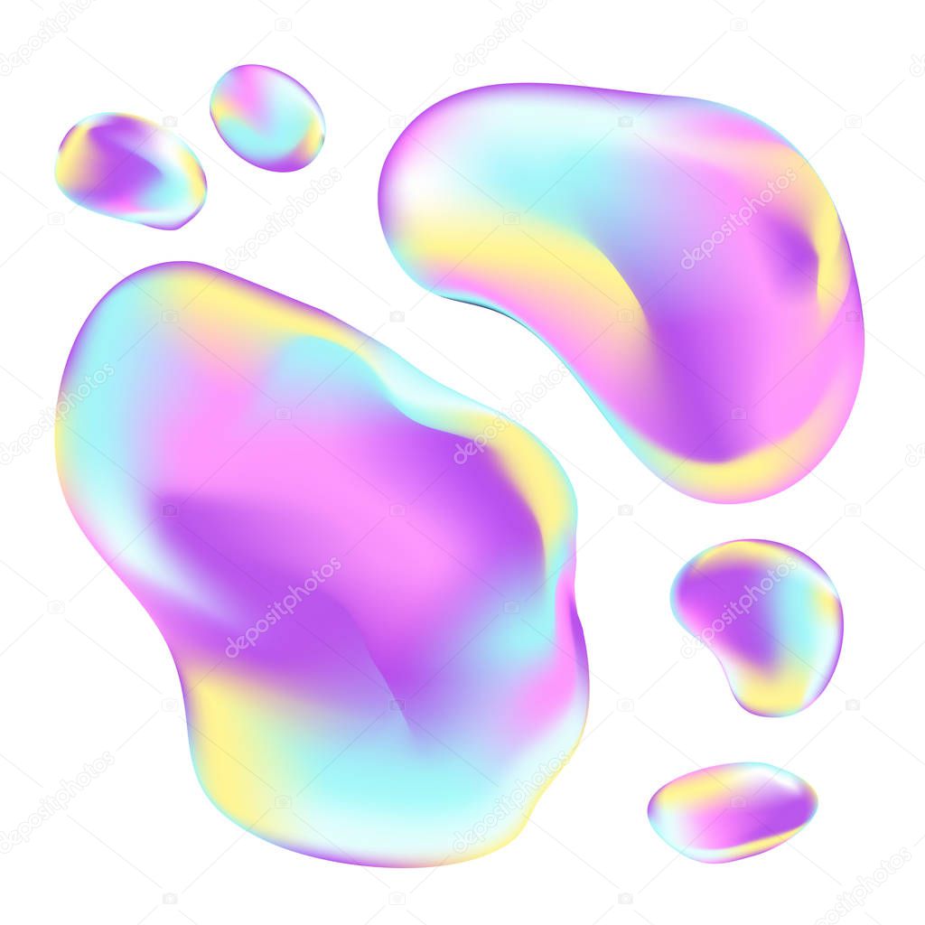 Set of liquid shapes. Vector gradient mesh colorful background with purple, pink, yellow, turquoise colors. For poster, presentation, banner. Colorful fluid paint design. Gradient futuristic shapes