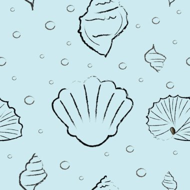 Vektör sorunsuz doku ile mavi arka plan üzerinde deniz kabuklarını. Yaz deniz vektör öğeleri