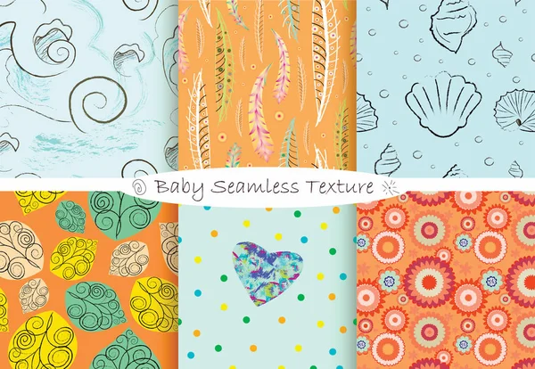 Set Texture Senza Cuciture Bambino Nei Colori Arancio Azzurro Sei — Vettoriale Stock