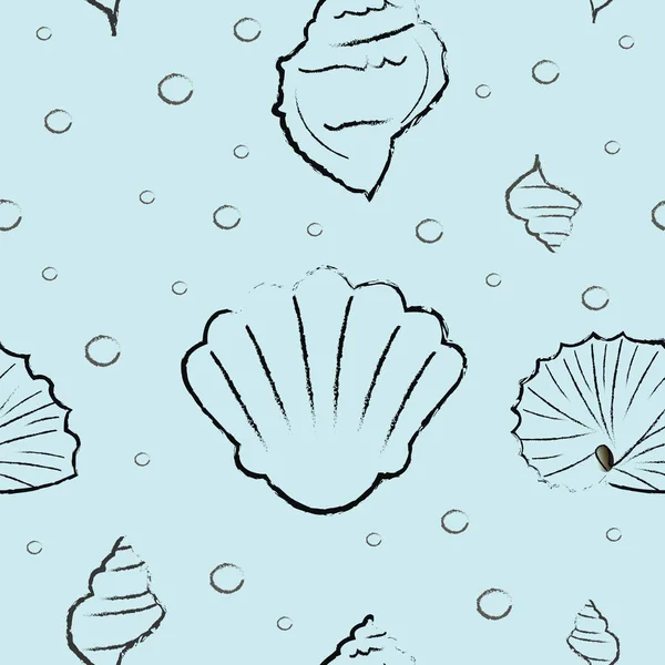 矢量无缝纹理与贝壳在蓝色背景 夏季海洋矢量元素 免版税图库矢量图片