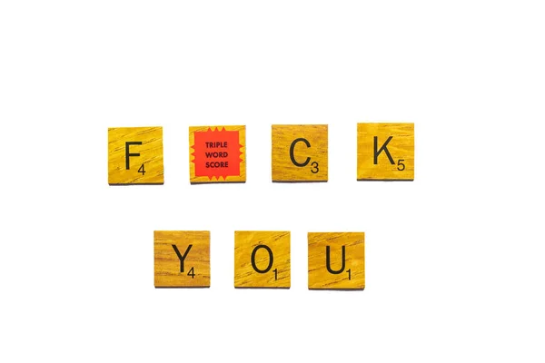 Word Fuck You Wooden Texture Scrabble Letters Isolated White Background — Stock Photo, Image