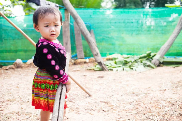 Портрет Чарівної Дівчинки Хмонга Яка Важко Працює — стокове фото