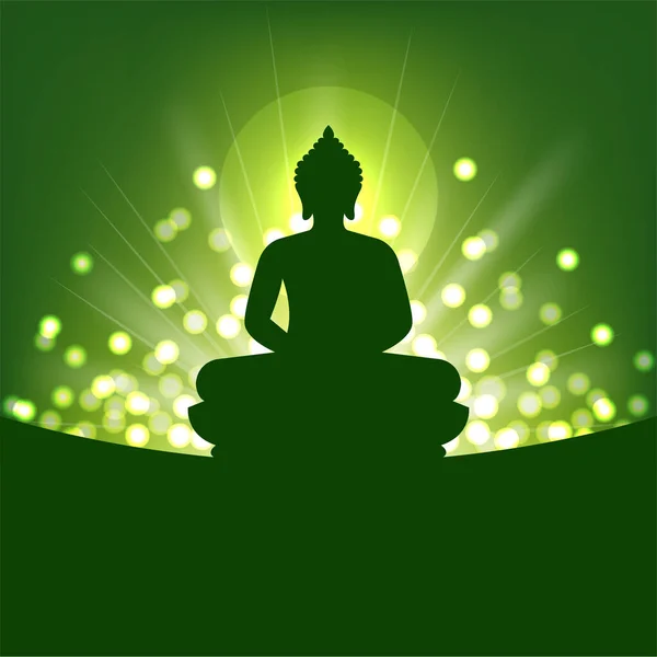 Buddha Sziluett Elvont Fény Zöld Háttér Buddhizmus — Stock Vector