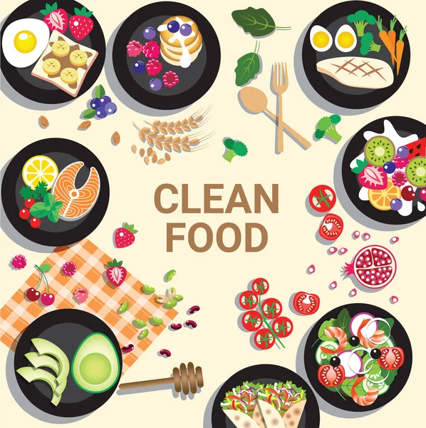 Delicious Clean Food Menu Healthy Food Concept — Stock Vector