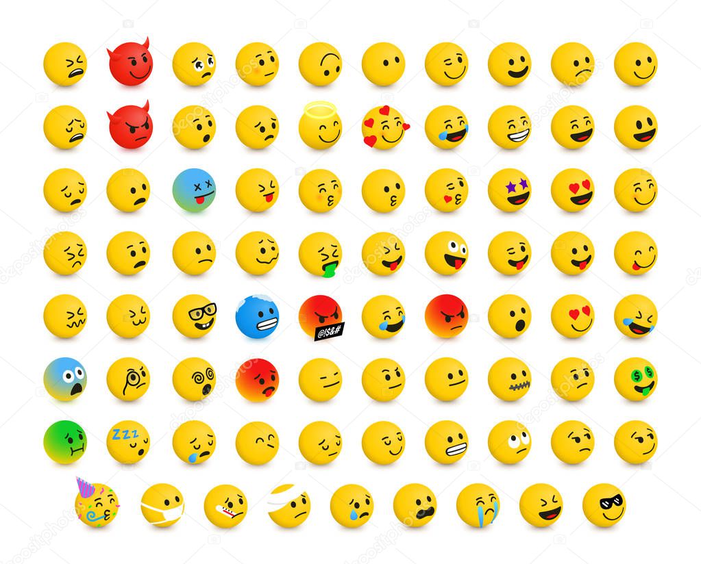 Right-Oriented Isolated Isometric Emojis, Emoticons.