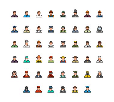 Meslek renkli avatarlar vektör simgesi ince çizgi biçiminde ayarlandı