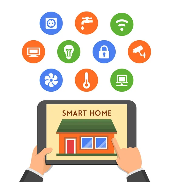 Handheld Tablet Mit App Für Smart House Steuerung Von Beleuchtung — Stockvektor