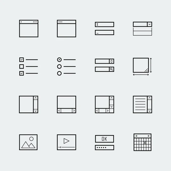 Web App Form Elements Icon Set Thin Line Style — Stock Vector