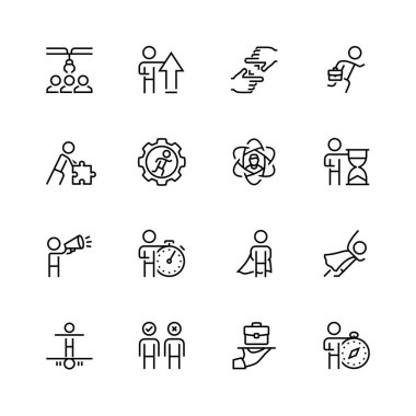 İş, iş ve kişisel kalkınma simgesi ince çizgi biçiminde ayarlandı