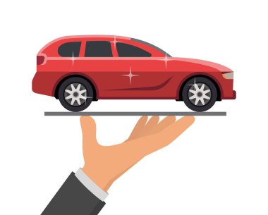 El ele tutuşan kırmızı araba, vektör çizimi