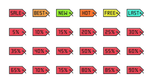 Ensemble Icônes Vente Étiquettes Colorées — Image vectorielle