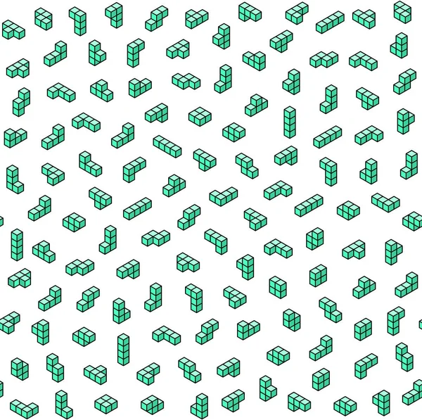 Πράσινα Τετράγωνα Τετρομίνο Στην Ισομετρία Λευκό Φόντο Διάνυσμα Αδιάλειπτη Μοτίβο — Διανυσματικό Αρχείο
