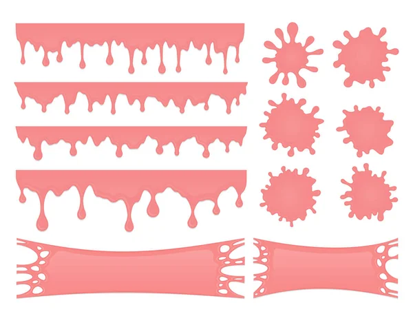 粉色泡泡糖滴落和水花喷口的矢量集 — 图库矢量图片