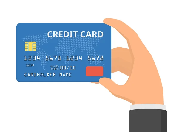 Cartão Crédito Mão Ilustração Vetorial Design Plano — Vetor de Stock