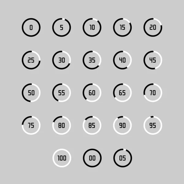 Carga Blanco Negro Almacenamiento Búfer Conjunto Iconos Rueda Progreso — Archivo Imágenes Vectoriales