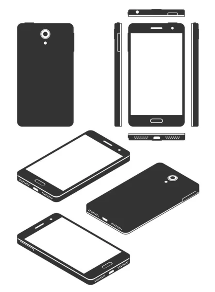 Smartphone Mock Izometrické Ploché Siluety — Stockový vektor