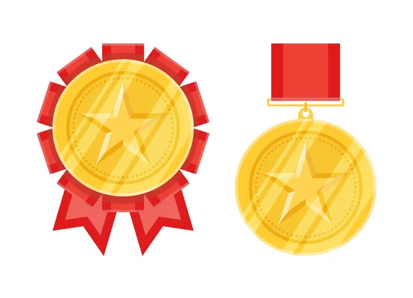 Gold Star Medals Flat Style — Stock Vector