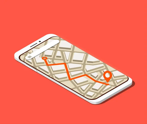 Smartphone Moderne Avec Application Navigation Sur Carte Sur Son Écran — Image vectorielle