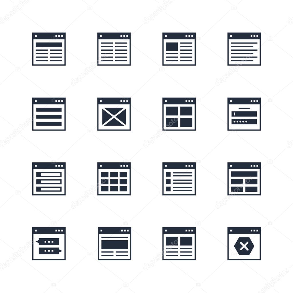 Vector icons set of flowchart navigation, architecture and prototyping structure of web sites and applications